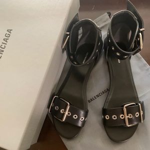 BALENCIAGA Belt Buckle Calfskin Sandals Size 37.5